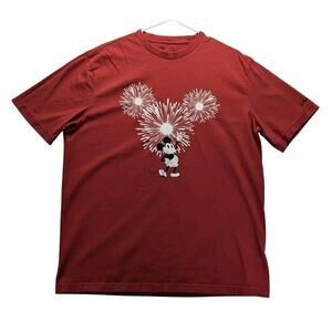 Disney X AE American Eagle Mens Large Red Mickey Mouse Firework Graphic T-Shirt